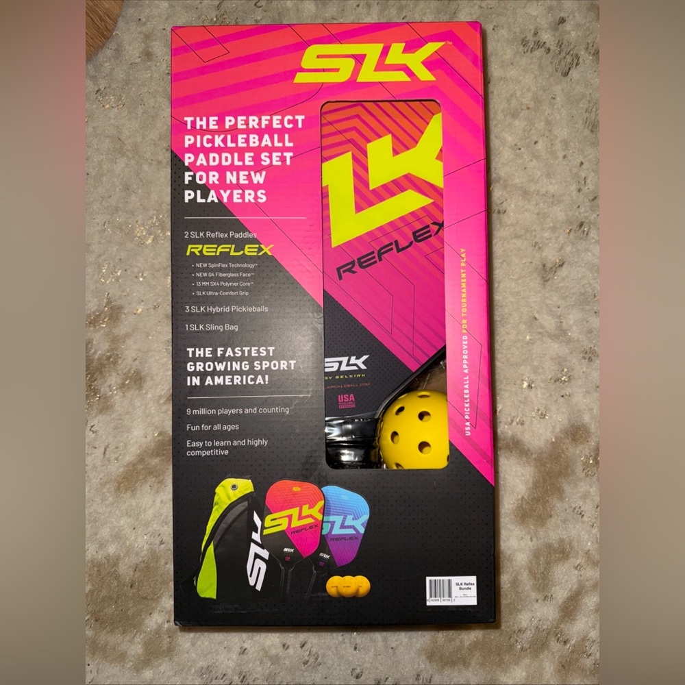 SLK Reflex Pickleball Paddle Set - Pink and Yellow